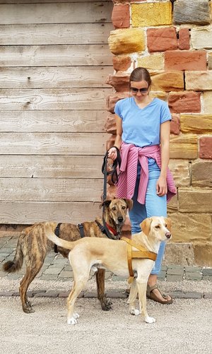 Artikel Tiergestütze Therapie Frau mit zwei Hunden
