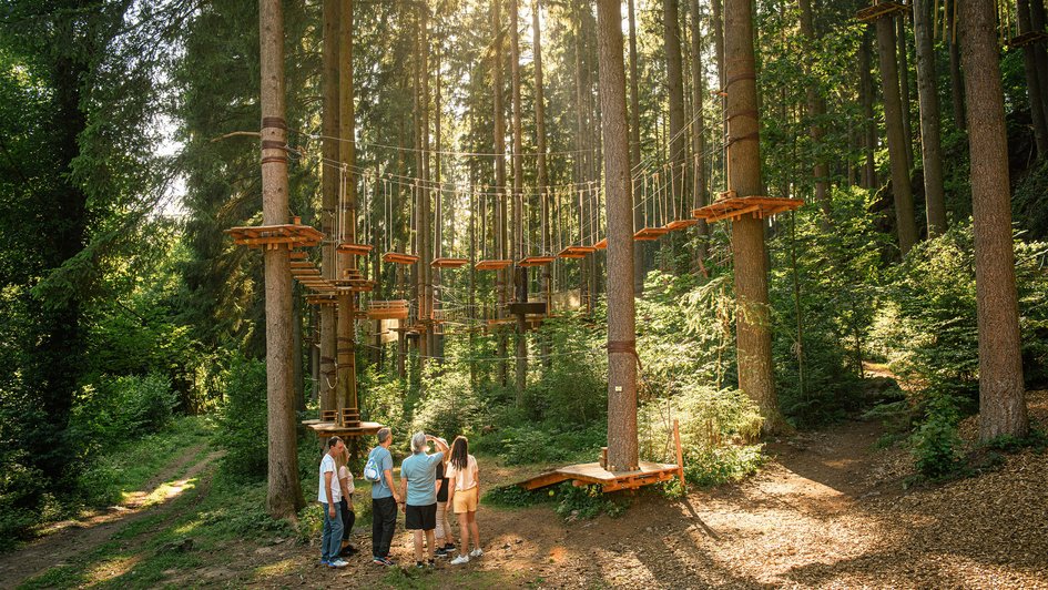 Gruppe in einem Kletterwald