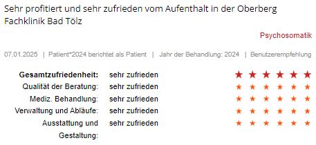 Bewertung der Oberberg Fachklinik Bad Tölz auf klinikbewertungen.de